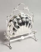 A PLATED SHELL SHAPED FOLDING CHEESE BISCUIT DISH 11ins high