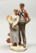 A GOOD MEISSEN PORCELAIN GROUP DEPICTING HARVEST, a pair of standing figures, a man beside a woman