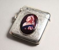 A VICTORIAN SILVER QUEEN VICTORIA ENAMEL VESTA Birmingham 1986.
