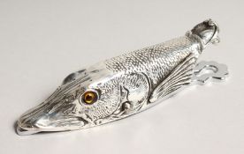 A SILVER PLATED TROUT HEAD PAPER CLIP 5.5ins long.