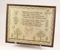 AN 1823 NEEDLEWORK SAMPLER by Sarah Stafford, age 10. 12.5ins x 5ins