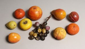 A BOX OF NINE PIECES OF TERRACOTTA FRUIT