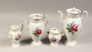 A MEISSEN FOUR PIECE PORCELAIN COFFEE SERVICE, comprising coffee pot, hot water jug, milk jug and