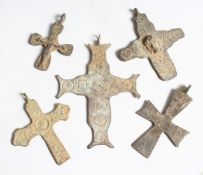 FIVE MEDIUM SIZE ROMAN IRON CROSSES. 2.5ins long