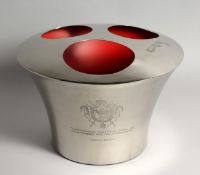A PLATED CIRCULALR THREE BOTTLE WINE COOLER 14.5ins diameter x 10ins high.