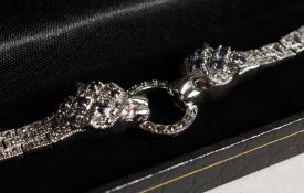 A SILVER, SAPPHIRE AND MARCASITE PANTHER BRACELET