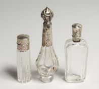 THREE GLASS SILVER TOP SCENT BOTTLES