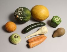A BOX OF NINE PIECES OF TERRACOTTA FRUIT