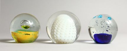 THREE LARGE GLASS PAPERWEIGHTS