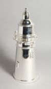 A PLATED LIGHTHOUSE SHAPE COCKTAIL SHAKER 14ins high