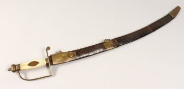 A VERY GOOD IVORY HANDLED SWORD in a leather scabbard.