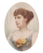 A Victorian oval miniature of a Lady wearing a rose in a gilt frame, 3.25