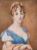 A very good miniature of a Young Lady in an enamel frame, 3.5