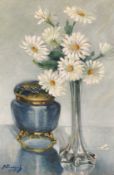 Raymond Tassoul (b. 1887) Belgian, A still life of daisies in a tall glass vase, oil on canvas,