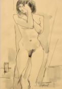 Sydney d'Horne Shepherd, A study of a standing female nude, ink and wash, signed, 10