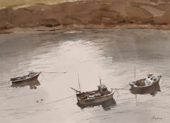 Maurice Brayley, British, 'Boats at Moorings', watercolour, signed and inscribed on label verso, 9.