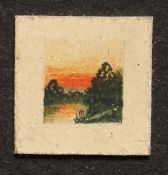 Stanley A Burchett (20th Century), A wooded lake at dusk, signed in pencil to mount, 0.25