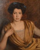 Circle of de Laszlo. Half-length portrait of young lady, oil on canvas laid down, bears signature