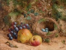 William Hughes (1842-1901) Still life of fruit with a bird nest, oil on board, signed and dated