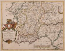Antonio Barbey, Circa 1692, 'Il Regno di Portogallo', a hand-coloured map, 17.5
