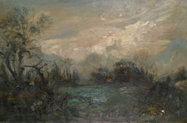 Impressionist School, Stylised landscape, oil on canvas 24