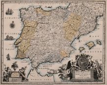 Hispaniae et Portugalliae Regna per Carolum Allard, an antique hand coloured map, 17.75
