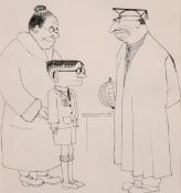 Jonathan Adams (1931-2005) British, Mother, son and school master, pen and ink, 9.25