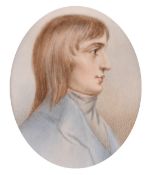 An oval portrait miniature of a Young Man in a gilt frame, 2