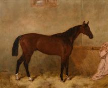 Harry Hall (1813-1882) British, 'Starter' a chestnut horse in a stable, oil on canvas, signed and