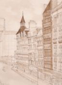 Hugh Cantlie (20th Century) British, A street view of The Poultry, watercolour, signed with