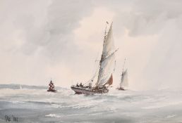 Peter Toms (b. 1940) British, 'Rounding the mark', watercolour, signed, 9.5