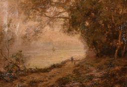 Two 19th Century oils on canvas paintings of figures in landscapes at dusk. One 10