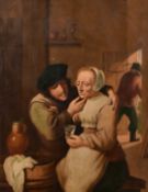 Manner of Teniers, An amorous couple in a tavern interior, oil on panel, 17.5