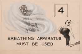 Cartoon, 'Breathing Apparatus must be worn' pen and ink, 8.5
