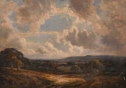 Edwin Harris (19th Century) British, An extensive landscape with a cloudy sky, oil on board, signed,