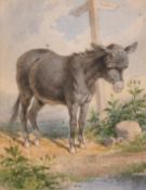 19th Century English School, A Donkey by the water's edge, watercolour, indistinctly signed, 5