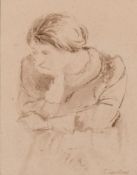 Jeffery Courtney, An ink sketch of a seated lady in thought, 5