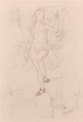 Circle of Leon Victor Solon, A sketch of a classical female figure, pencil and ink, 9.75