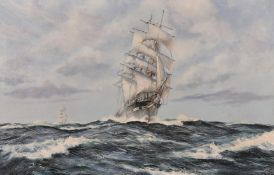 Robin Brooks (1943) British, The Iron Clipper 'Timaru' and her sister ship 'Oumaru' in open waters