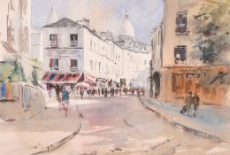 Roger Dellar (b. 1949) British, 'Montmartre', a busy Parisian Street scene, watercolour, signed, 12