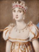 A very good miniature of a Young Lady wearing a tiara in an enamel frame, 3.75
