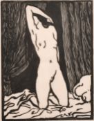 Karl Thylmann, a woodcut of a kneeling female nude, signed in pencil and inscribed 'A.TH', 8