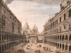 A set of four hand-coloured engravings of Venetian scenes, each 10.5