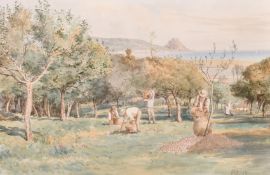 Early 20th Century, possibly American School, A scene of figures gathering fruit in an orchard by