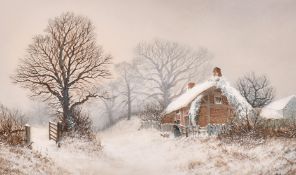 W.B. Henley (FL.1854-1856) Pair of Winter Landscapes with cottages, watercolour, both signed, 10.25