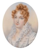 A good oval portrait of a Young Lady in a gilt and enamel frame, 2.75