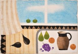 Mary Fedden (1915-2012) British, Still life with fruit and jug, watercolour, signed in pencil and