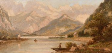 G. Salvi/ Adolph Kaufmann (1848-1916), A pair of paintings of figures in boats on an Alpine Lake,