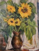 20th Century School, A Still life of Sunflowers in a vase, oil on canvas, 37.25