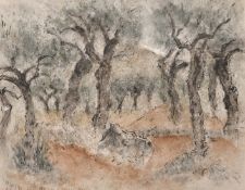 Katerina Wilczynski (1894-1978) Polish, A landscape view of Aghios Nikolaos in Crete, watercolour,